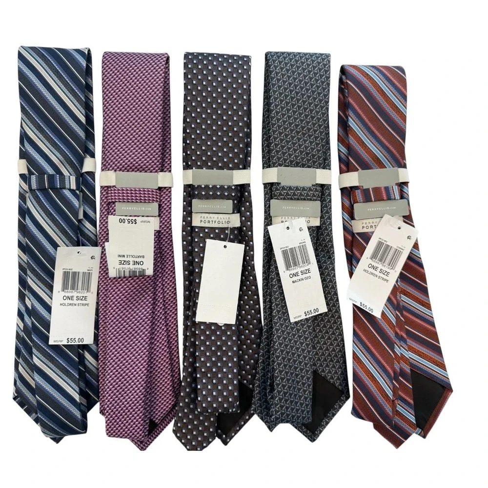 Perry Ellis Portfolio Men's Ties Classic business office casual Necktie Lot of 5